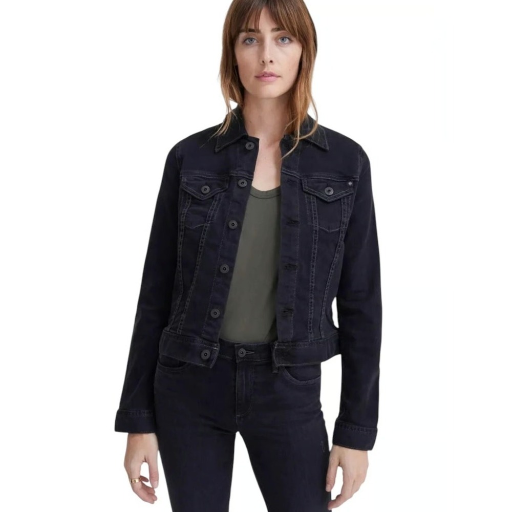 AG Adriano Goldschmied Robyn Fitted Denim Jacket L Black Minimalist Trucker